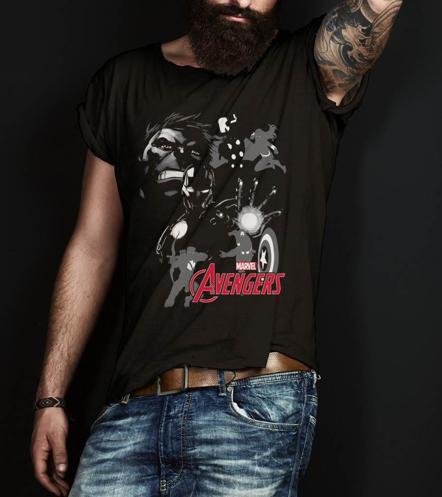 Marvel Avengers Hulk Iron Man Thor Black Widow Captain America Shadows T-Shirt