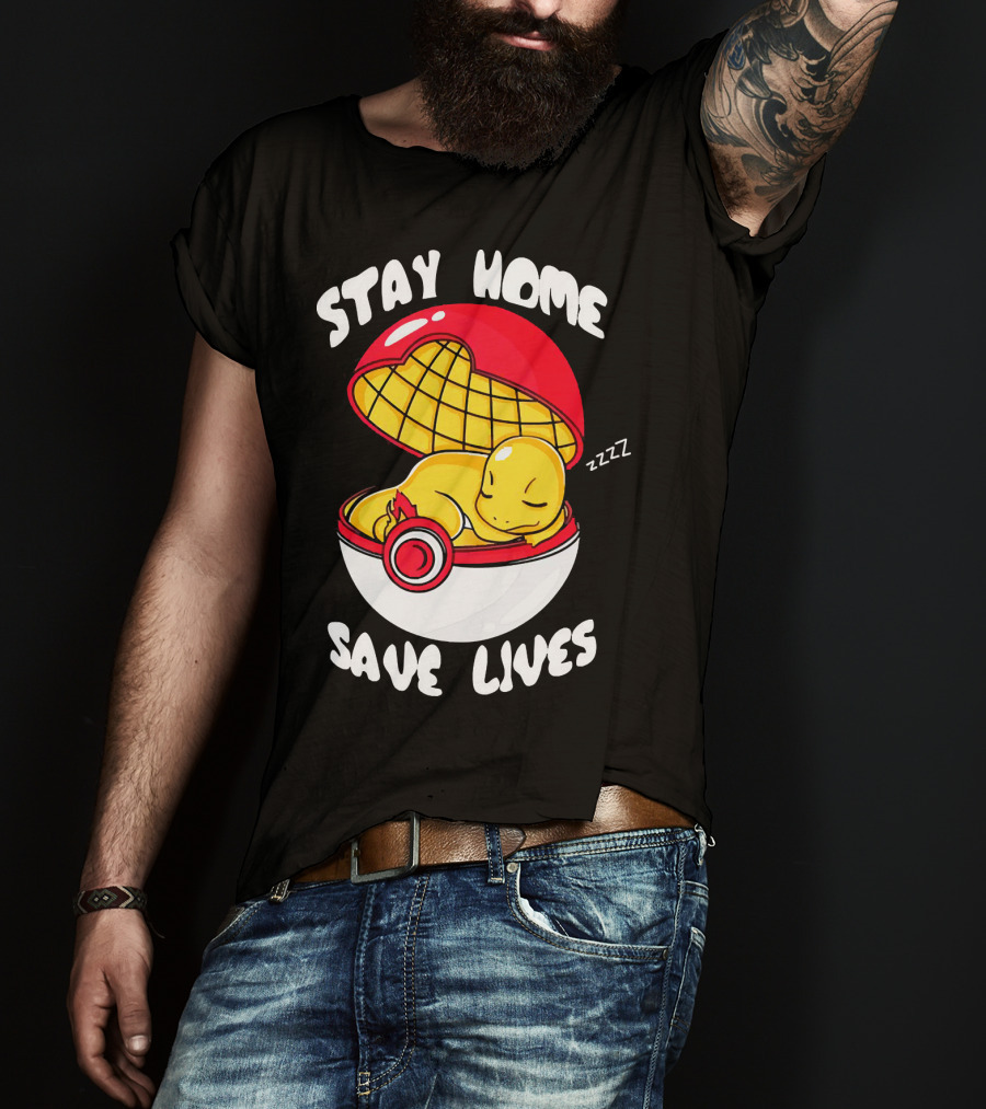 Stay Home Save Lives Charmander Pokemon Ladies Pokeball Zzzz T-Shirt