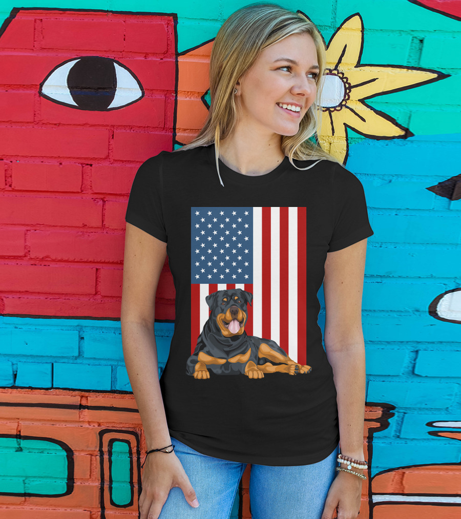 American Flag USA Pet Rottweiler Dog 194 T-Shirt