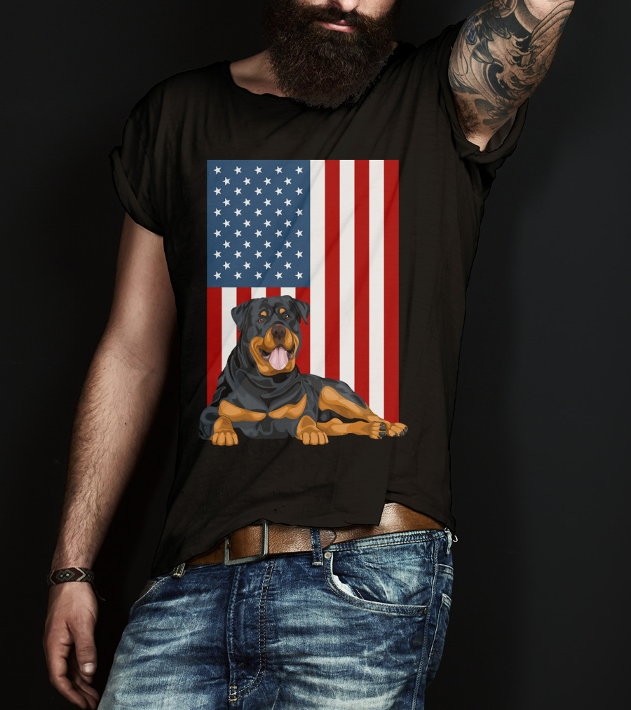 American Flag USA Pet Rottweiler Dog 194 T-Shirt