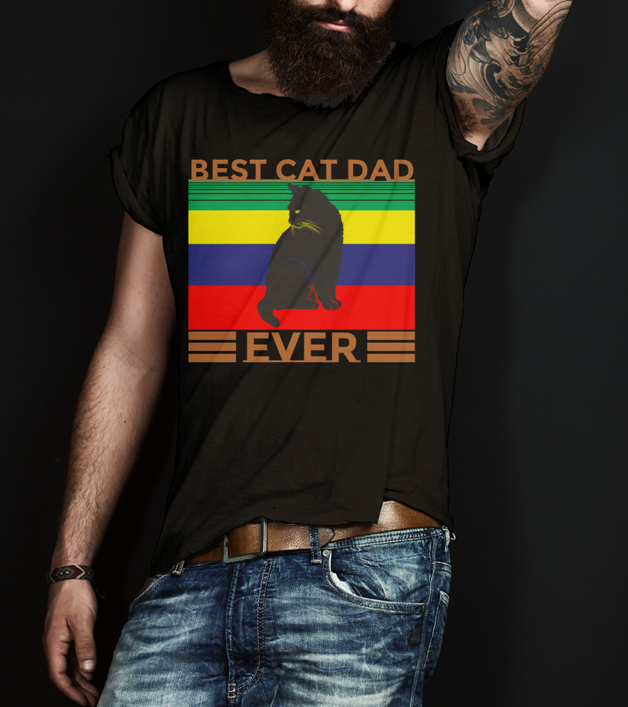 BEST CAT DAD EVER Colorful Striped Cat T-Shirt