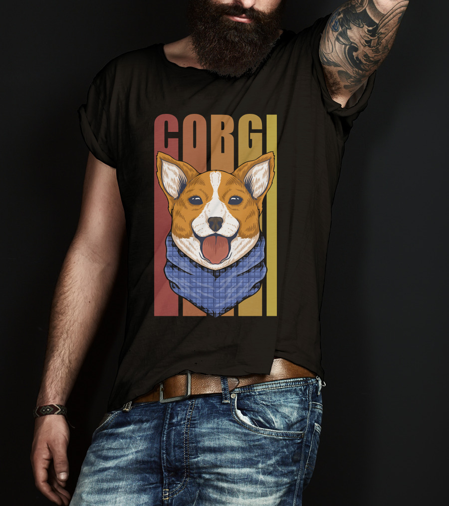 Corgi Dog Bandana Retro 158 T-Shirt