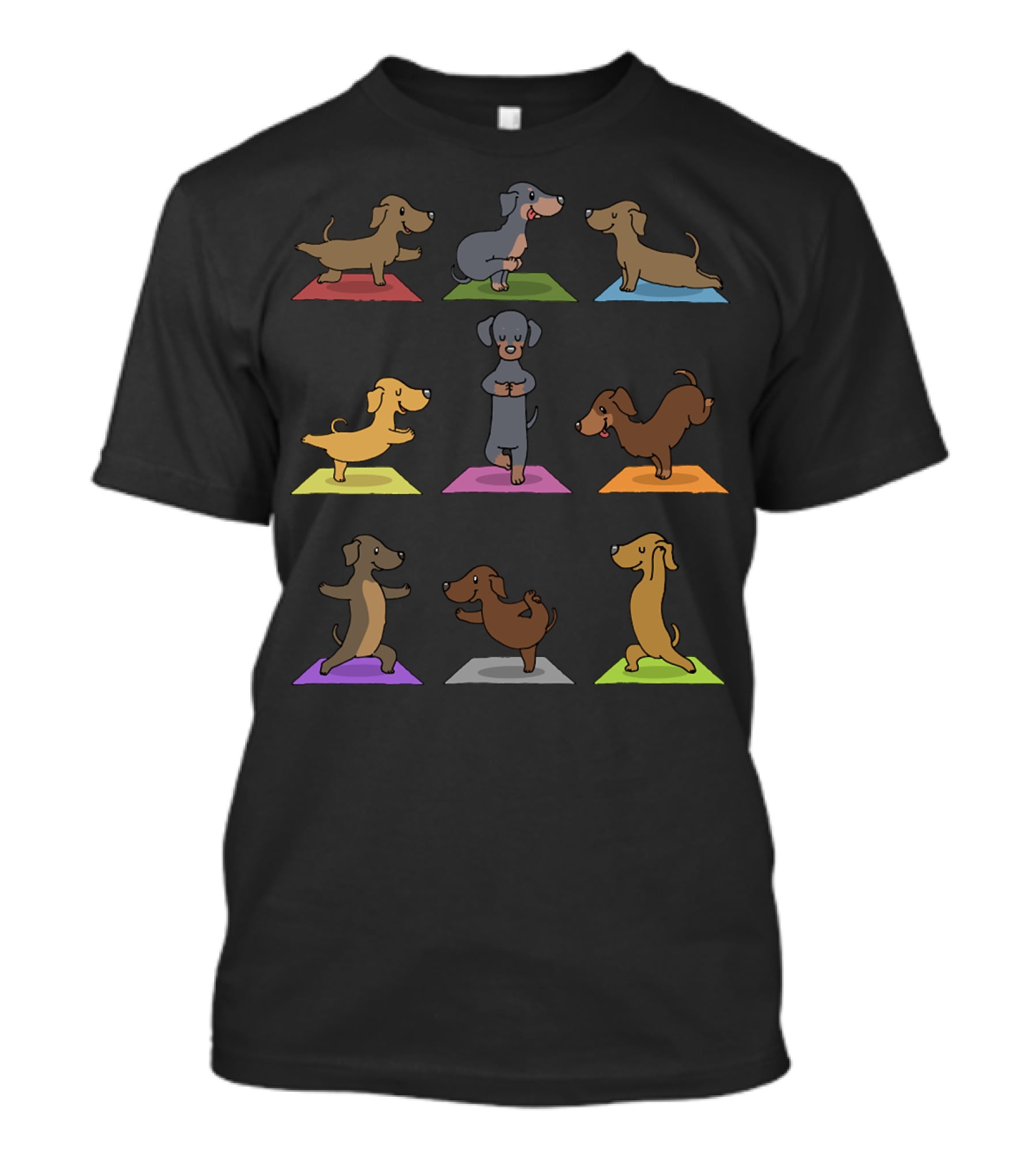 Dachshund Yoga Funny Dachshund Poses On Colorful Mats 227 T-Shirt