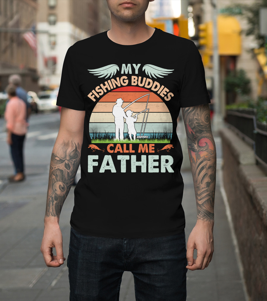 My Fishing Buddies Call Me Father Retro Sunset T-Shirt