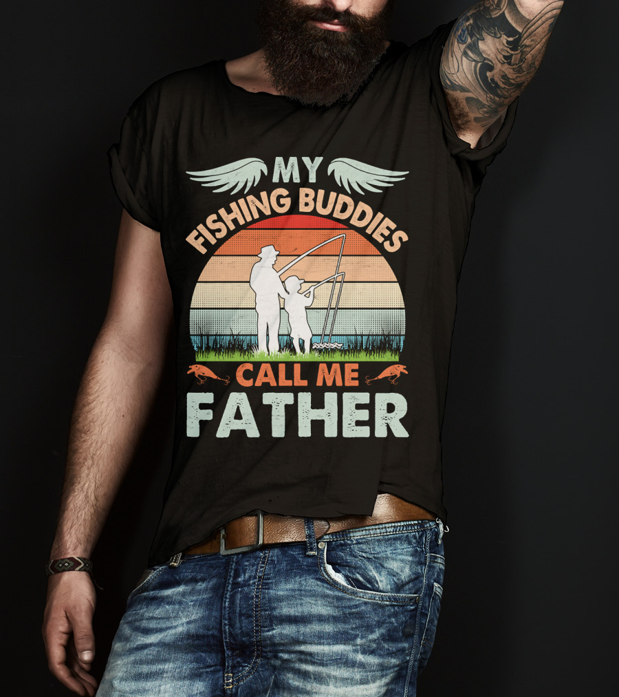 My Fishing Buddies Call Me Father Retro Sunset T-Shirt