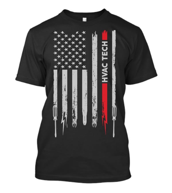 American Flag HVAC Tech Pride With Tools And Lightning 212 T-Shirt