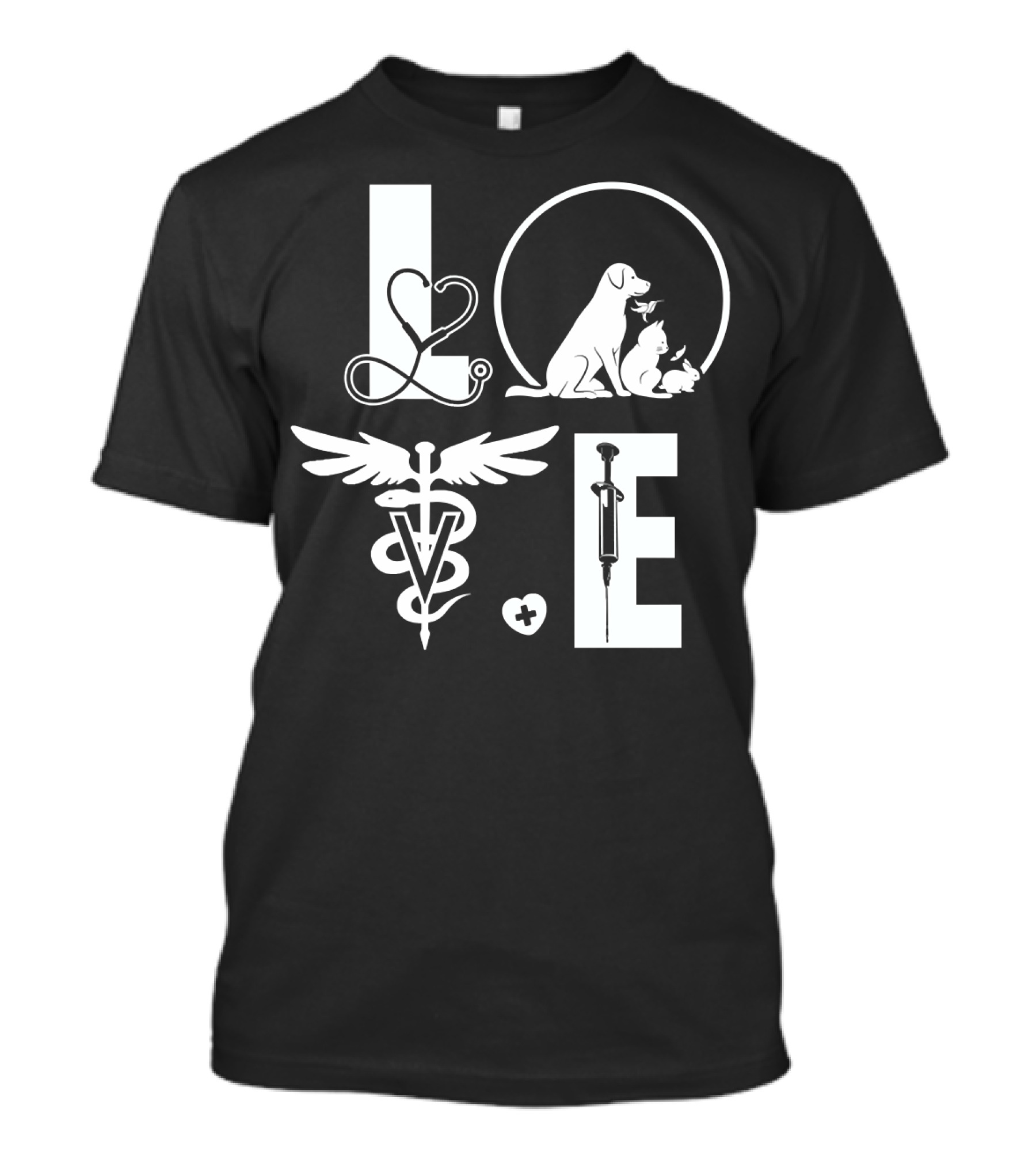 Vet Tech Love 195 Stethoscope Animals Caduceus Syringe T-Shirt