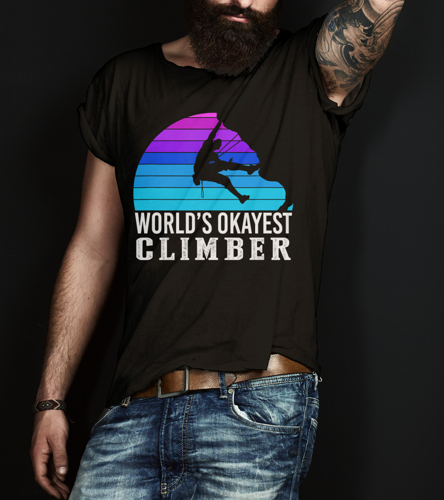 World's Okayest Climber Silhouette Against Gradient Sun 235 T-Shirt