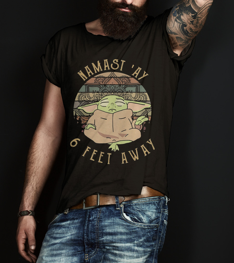 Namast Ay 6 Feet Away Baby Yoda Mandala Meditation T-Shirt