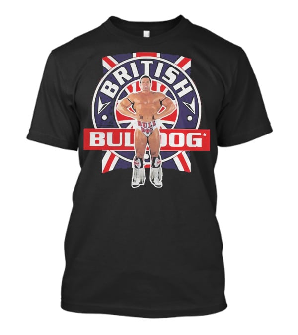 British Bulldog Wrestler With Union Jack Background T-Shirt