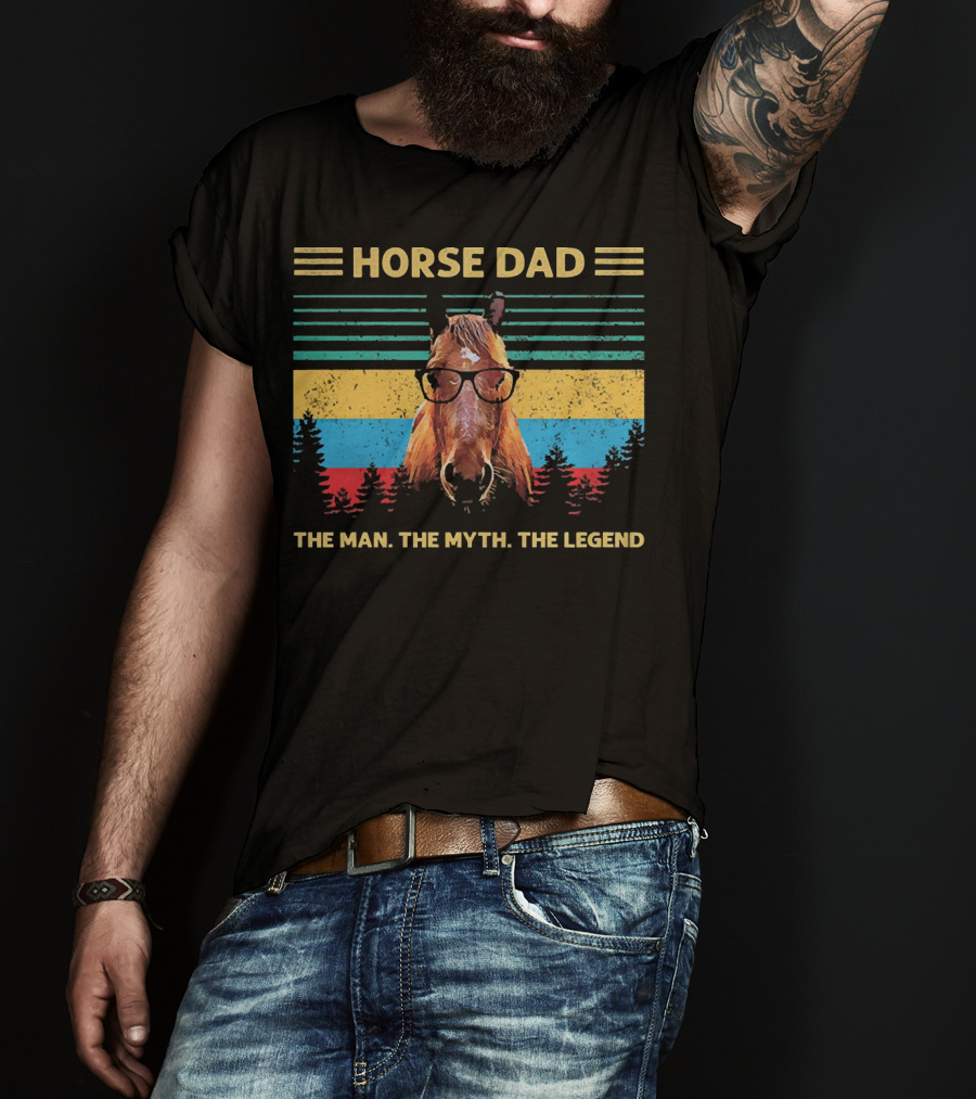 Horse Dad The Man The Myth The Legend Vintage Stripes Glasses Horse T-Shirt