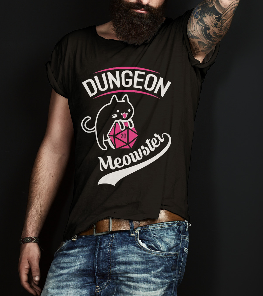 Dungeon Meowster Cat Holding D20 Dice T-Shirt
