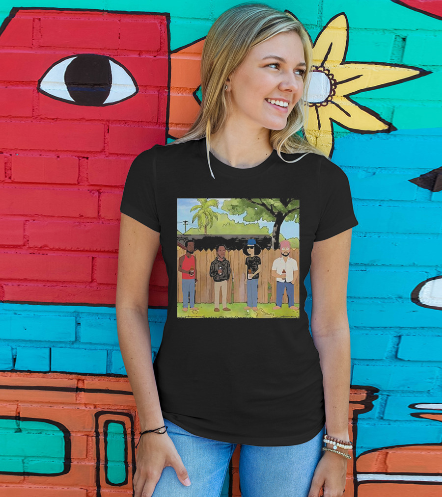 King Of The Hill Treatment With Four Men By Fence With Beverages And Trees T-Shirt