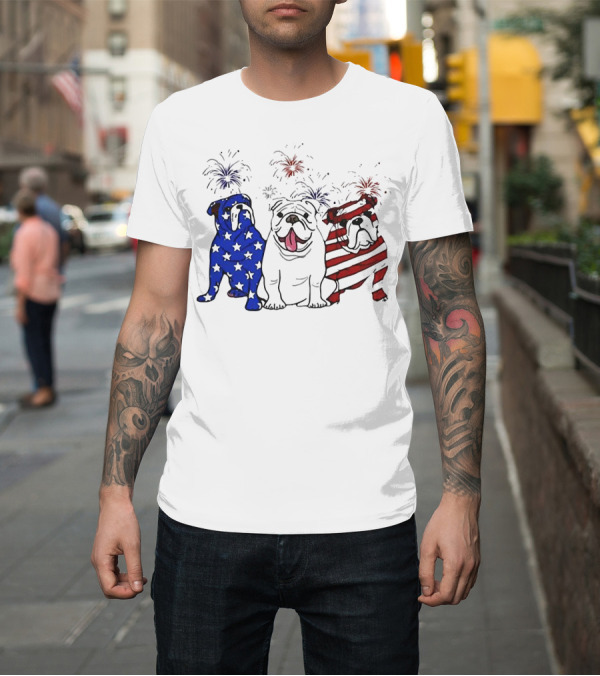 Shirt: American Bulldog Stars and Stripes with Fireworks Merica T-Shirt American Bulldog Stars and Stripes with Fireworks Merica T-Shirt