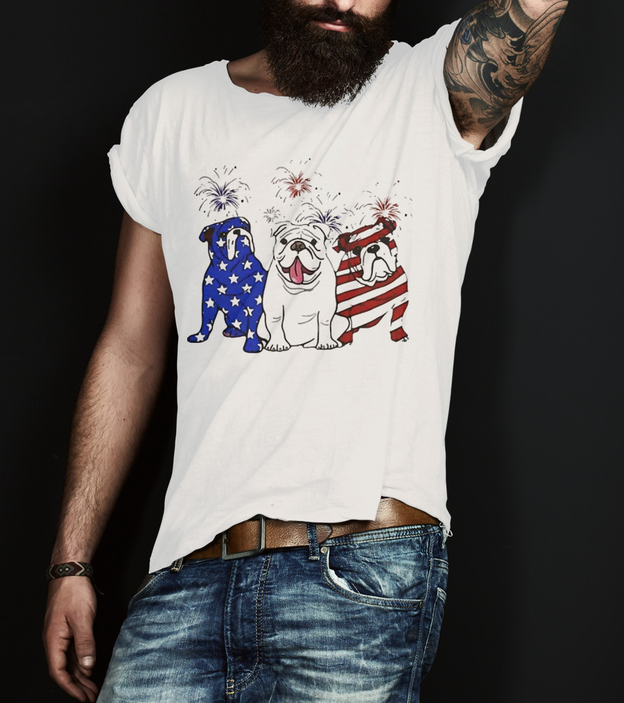 American Bulldog Stars And Stripes With Fireworks Merica T-Shirt