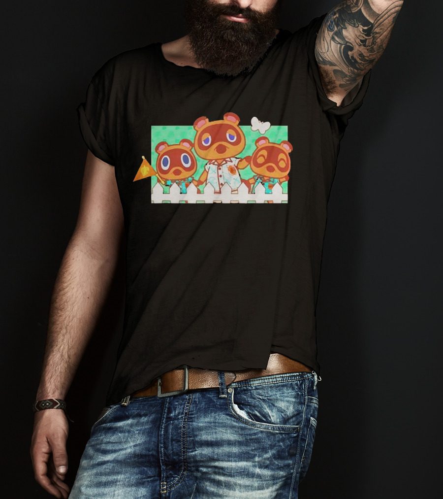 Animal Crossing New Horizons Nook Family Characters Behind Fence T-Shirt