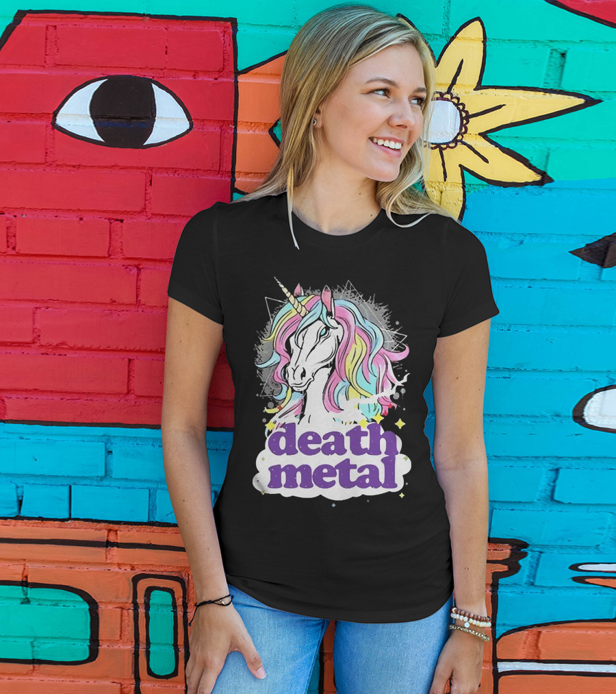 Unicorn Death Metal Rainbow Mane Fantasy T-Shirt
