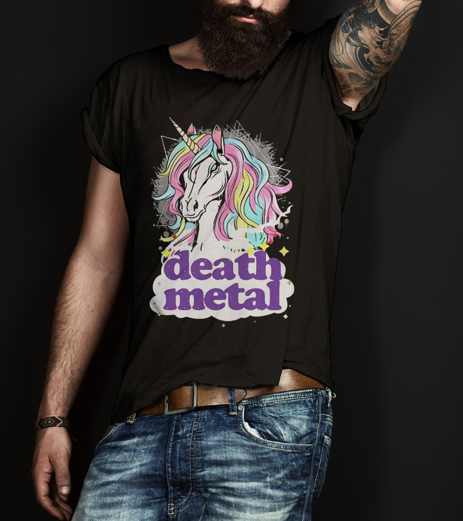 Unicorn Death Metal Rainbow Mane Fantasy T-Shirt
