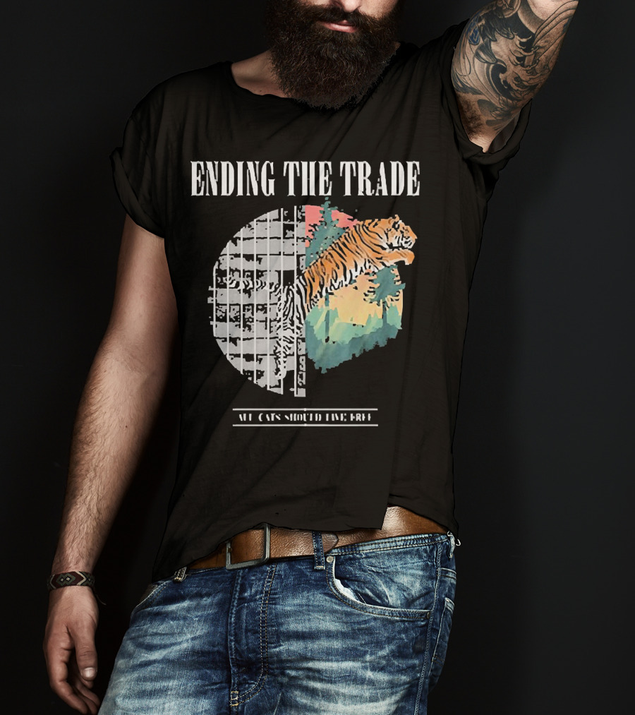 Ending The Trade All Cats Should Live Free Tiger Leaping From Bars T-Shirt
