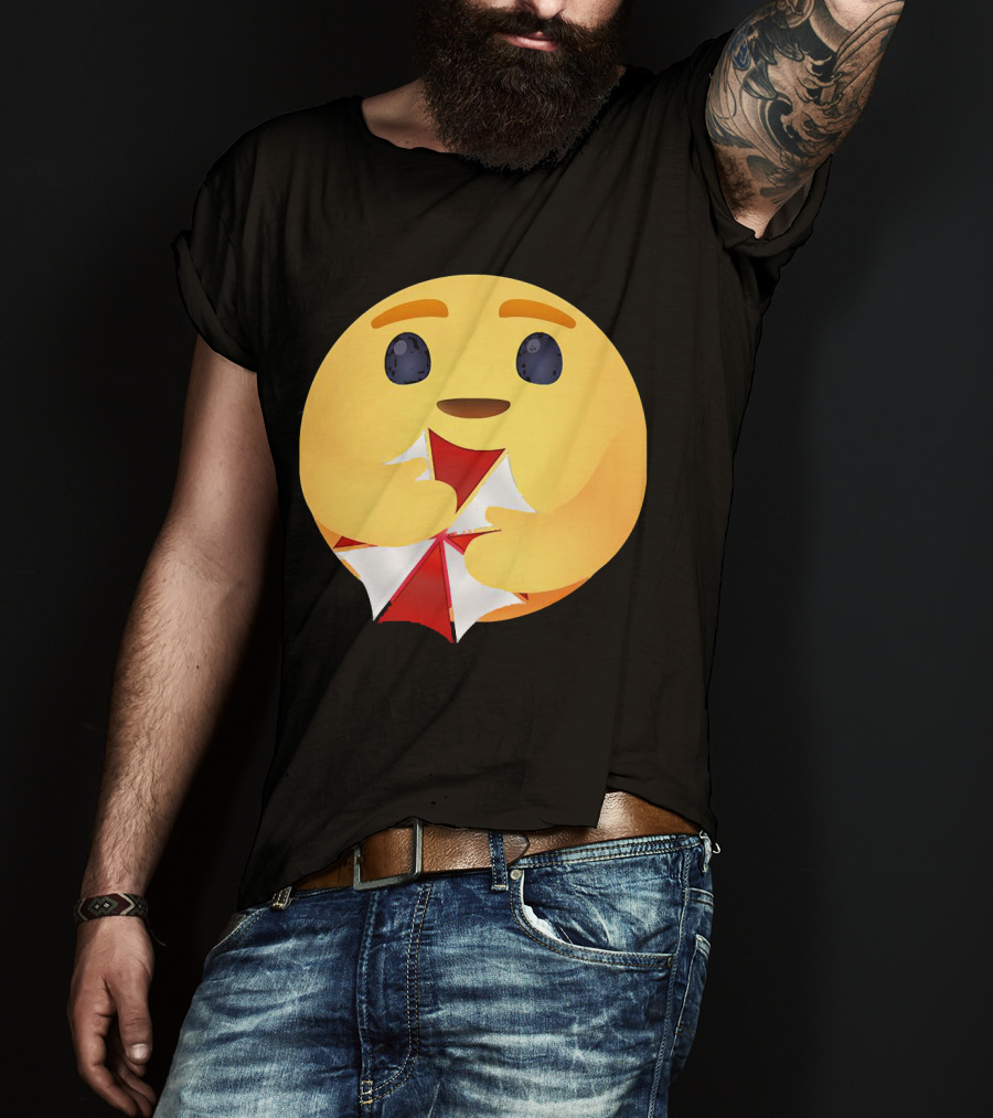 Facebook Care Emoji Embrace With Red Parasol T-Shirt