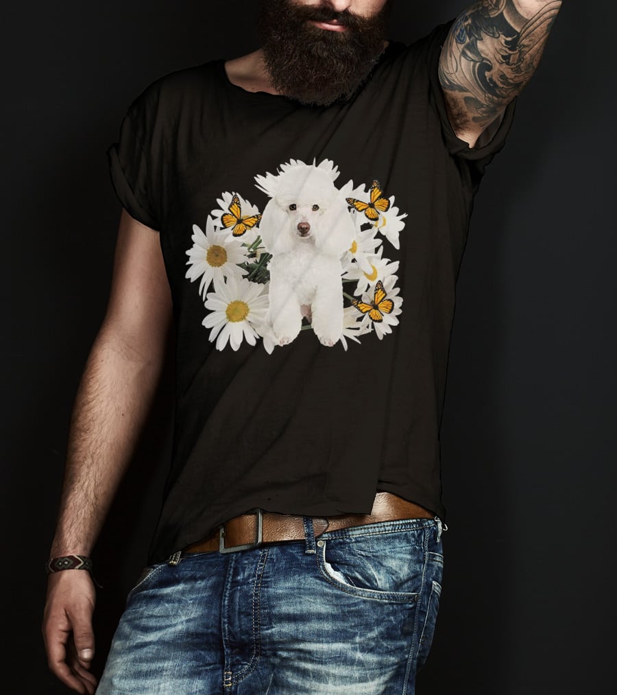 French Poodle Daisy With Butterflies And Flowers T-Shirt