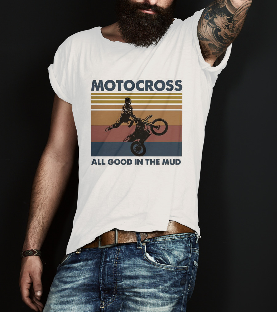 Motocross All Good In The Mud Retro Rider Stripes T-Shirt
