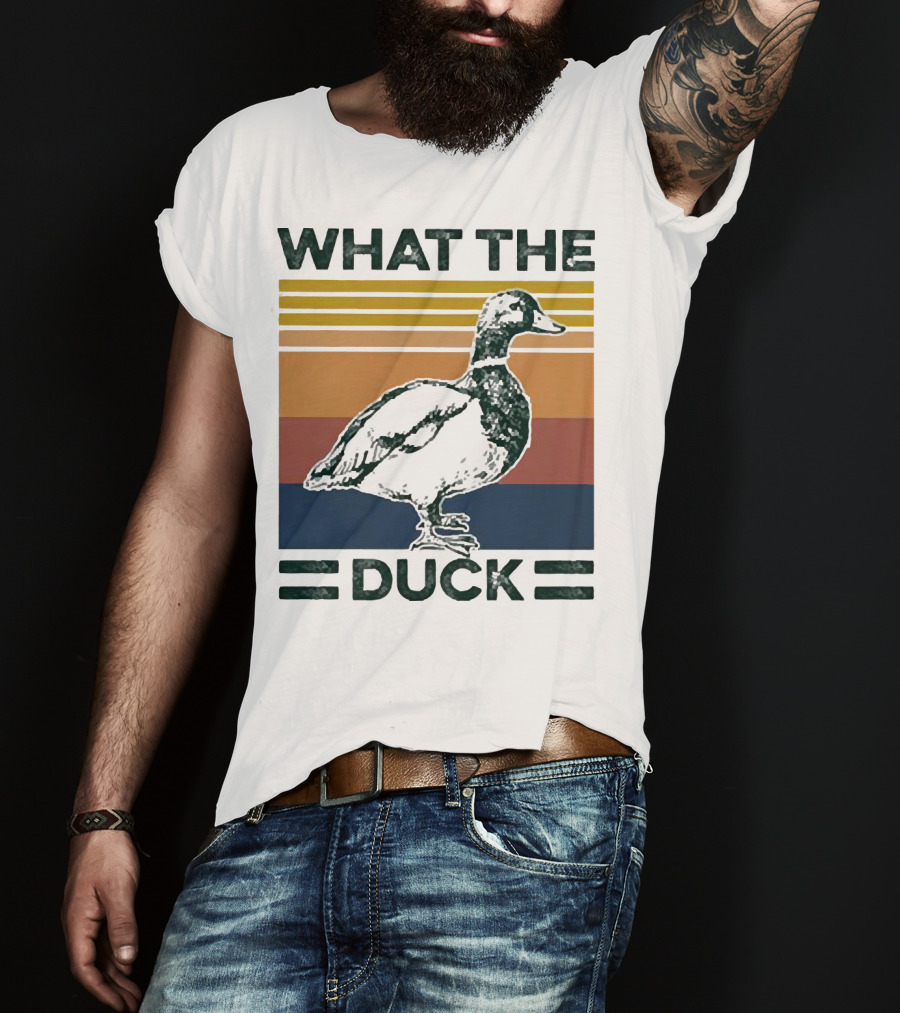 What The Duck Vintage Style Retro Stripes Duck Image T-Shirt