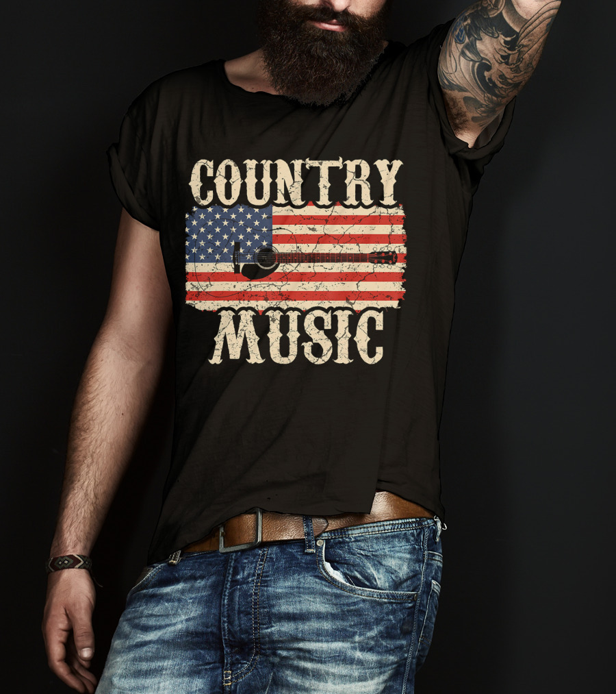 Country Music Vintage American Flag Guitar Retro 102 T-Shirt