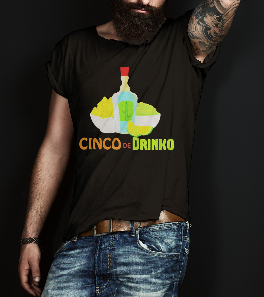 Cinco De Drinko Cinco De Mayo Wine Lemon Cocktail Bottle Lime Chips T-Shirt
