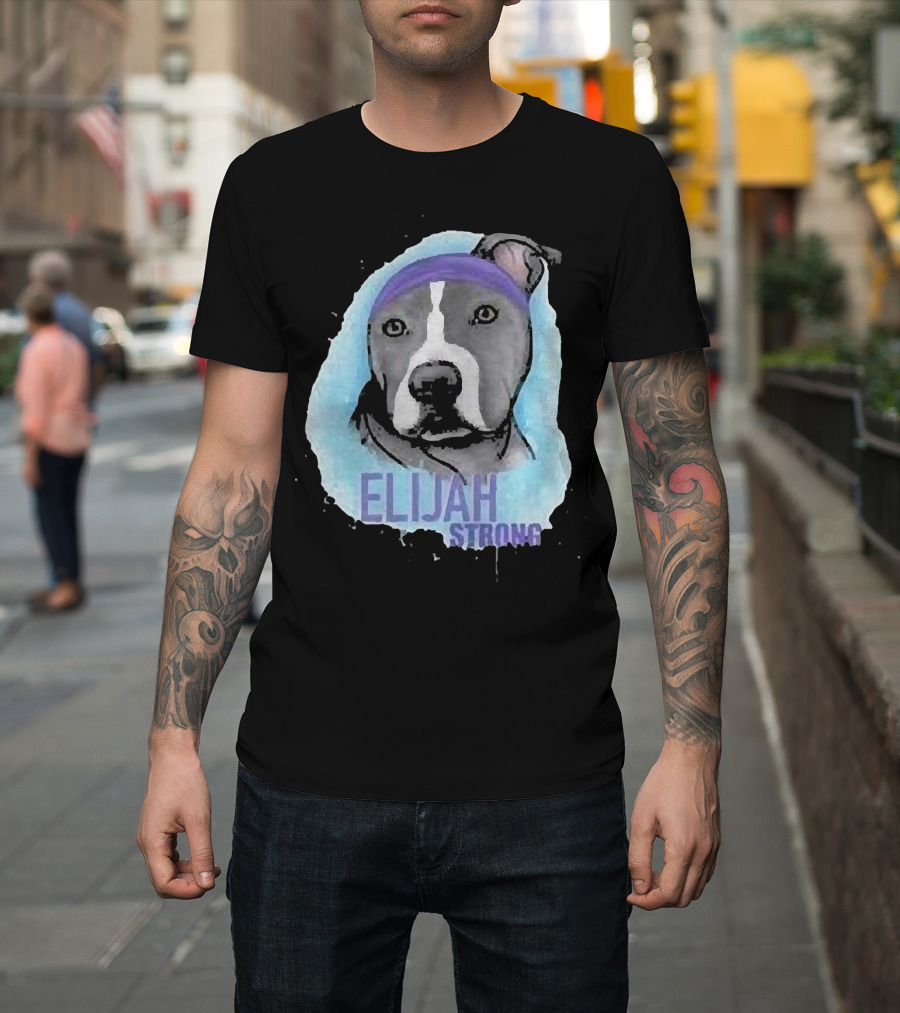 Elijah Strong Watercolor Dog Portrait in Purple Bandana T-Shirt