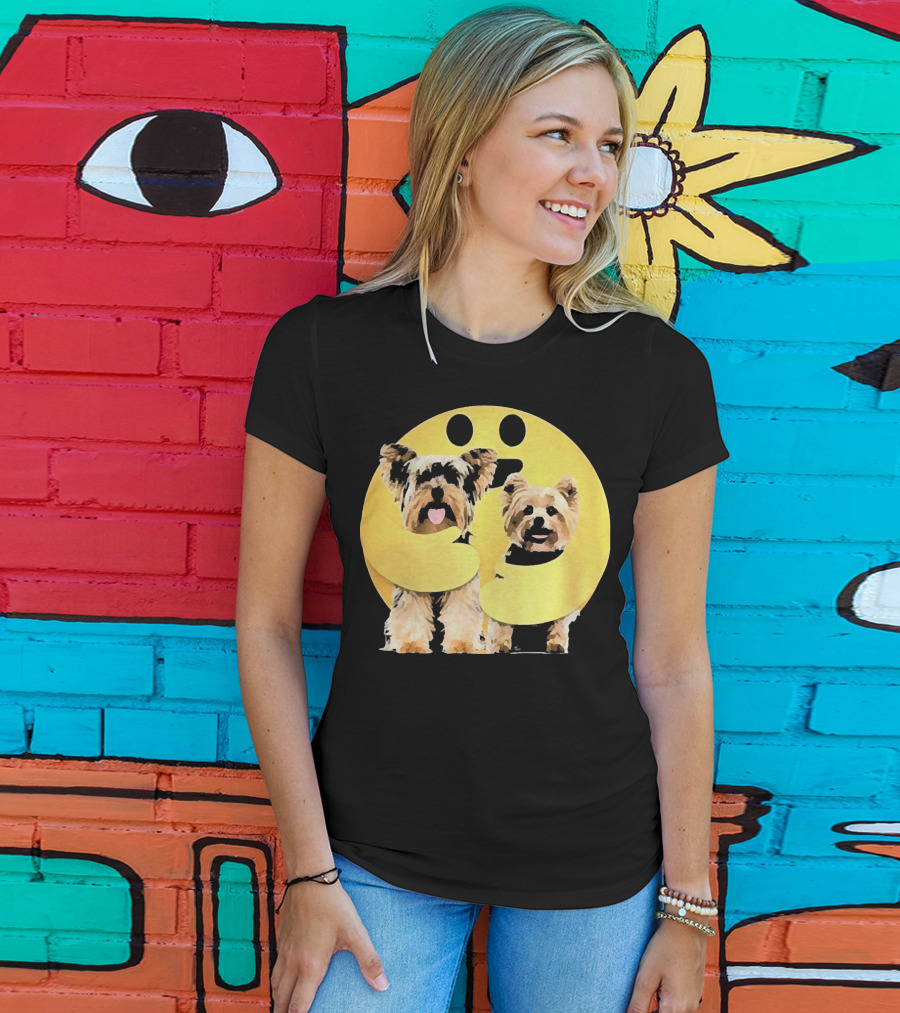 Iconic Hugging Emoji With Yorkie Dogs T-Shirt