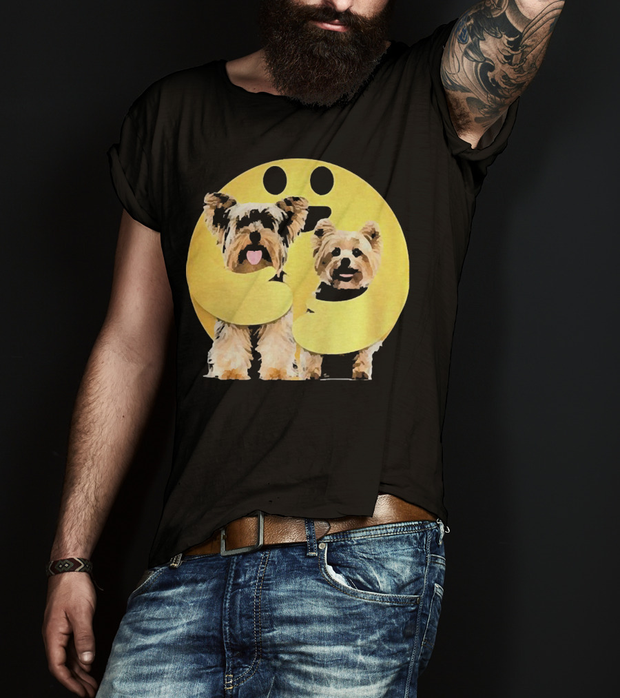 Iconic Hugging Emoji With Yorkie Dogs T-Shirt