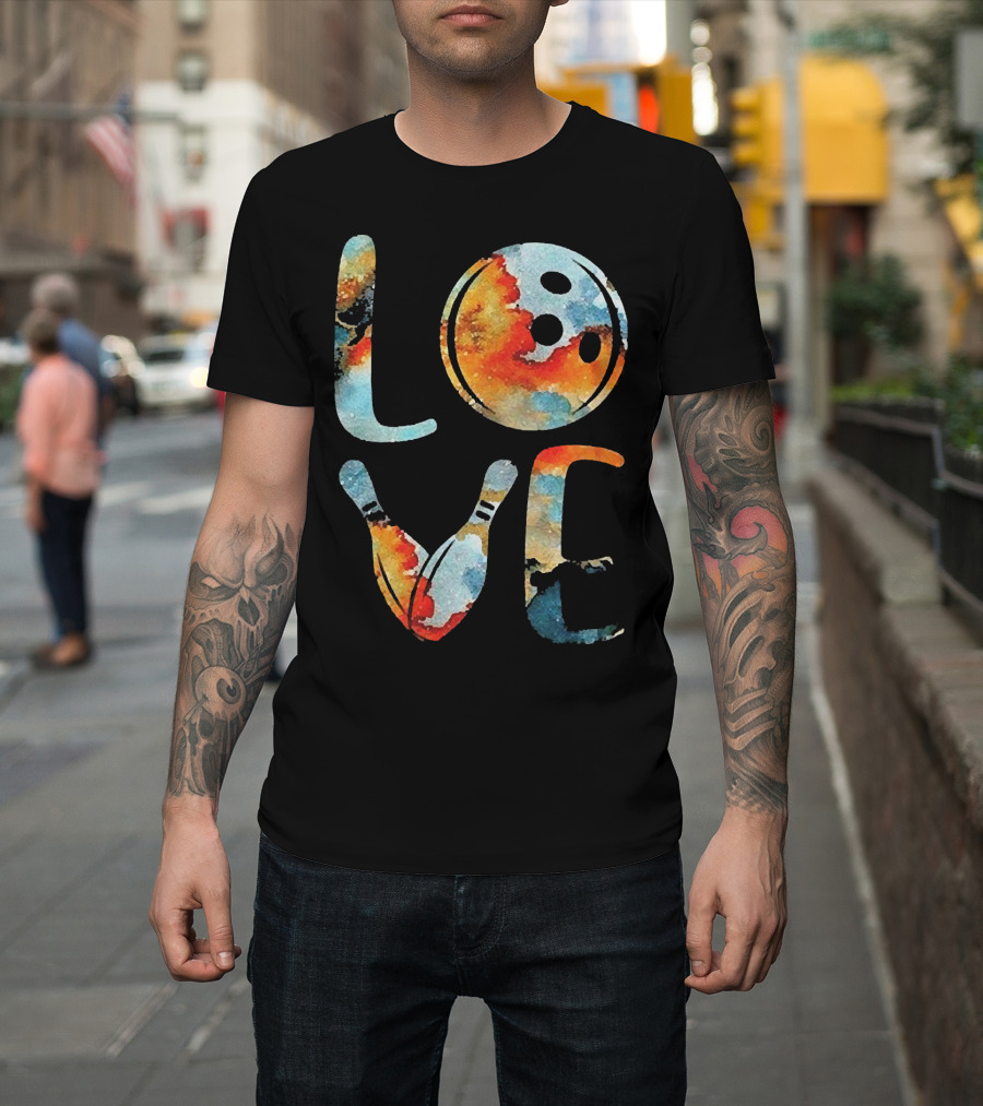 LOVE Bowling Pins And Ball Colorful Print T-Shirt