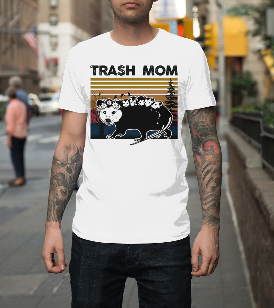 Trash Mom Raccoon Retro Forest Sunset T-Shirt