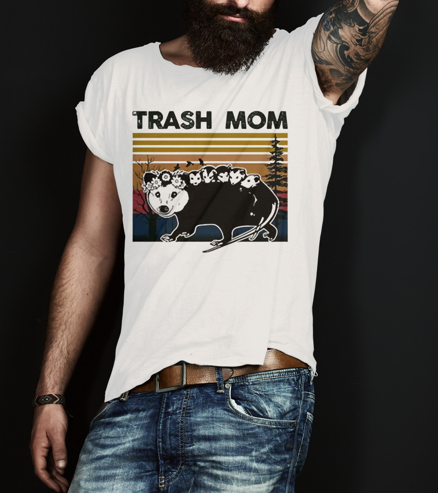 Trash Mom Raccoon Retro Forest Sunset T-Shirt