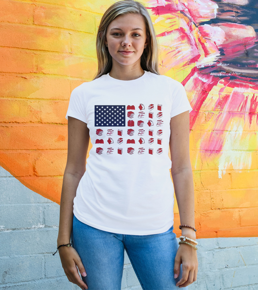 American Flag Made Of Books Veteran Independence Day T-Shirt