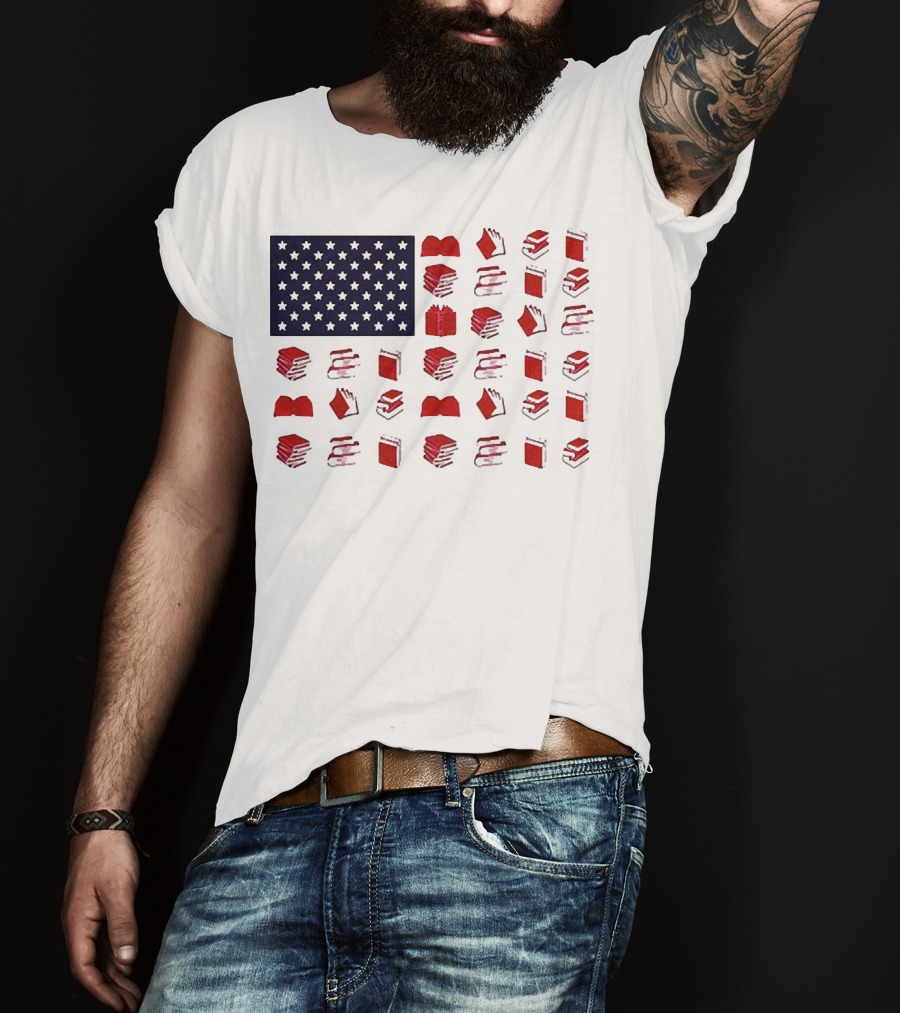 American Flag Made Of Books Veteran Independence Day T-Shirt