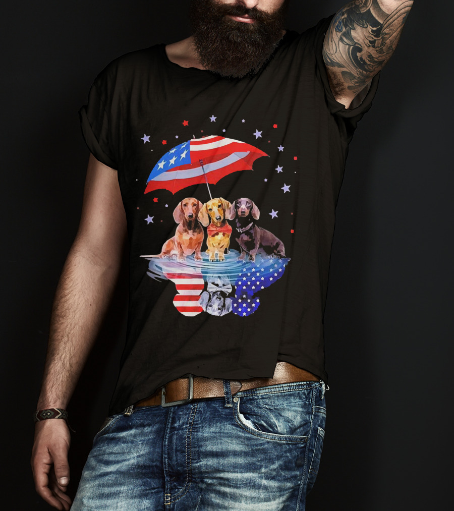 Dogs Dachshund American Flag Stars Umbrella T-Shirt