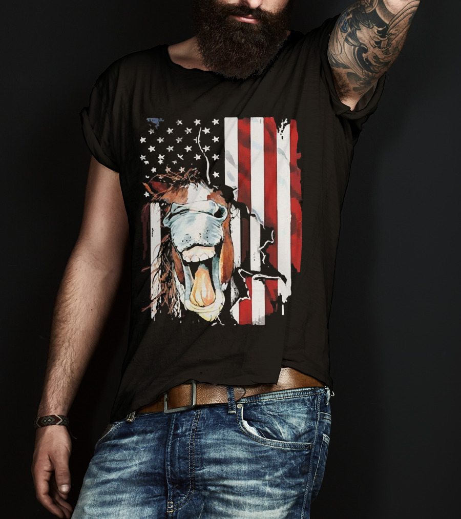Horse Face American Flag Heritage T-Shirt