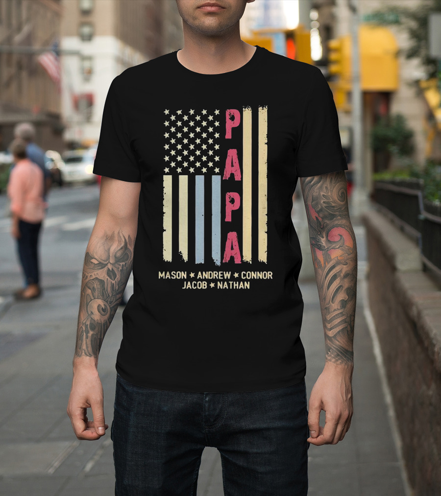 Papa Mason Andrew Connor Jacob Nathan Stars and Stripes American Flag T-Shirt