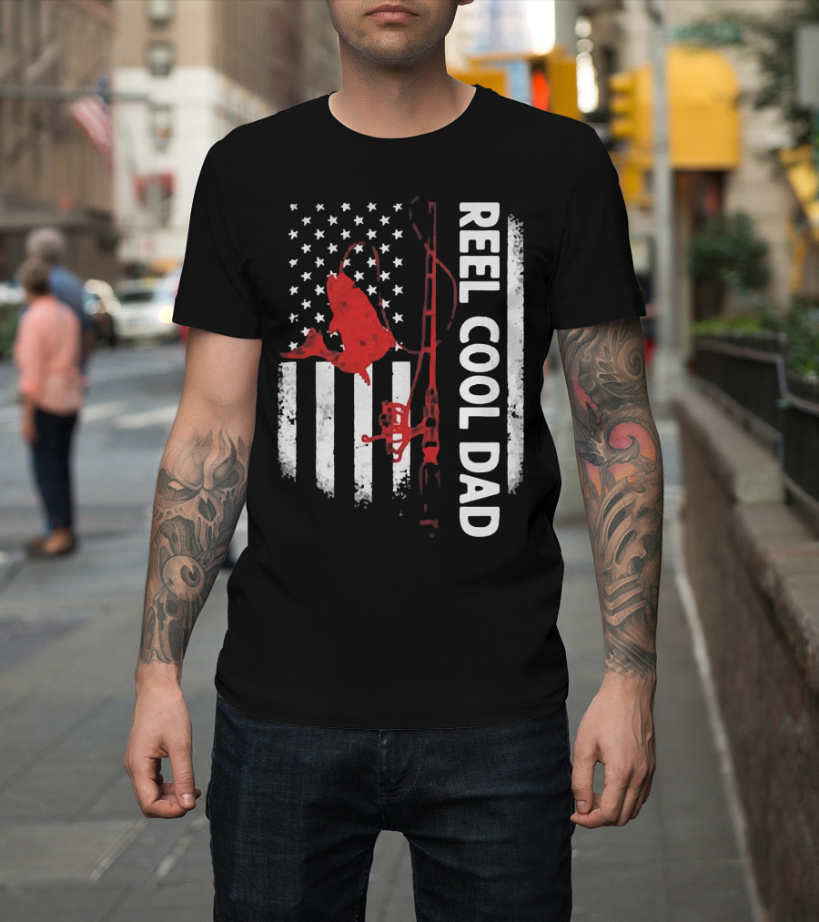 Reel Cool Dad American Flag Fishing Veteran T-Shirt