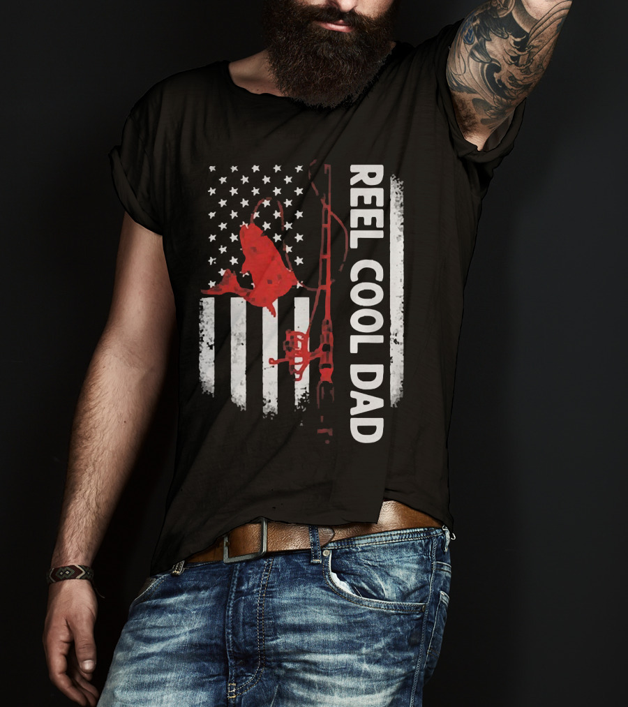 Reel Cool Dad American Flag Fishing Veteran T-Shirt