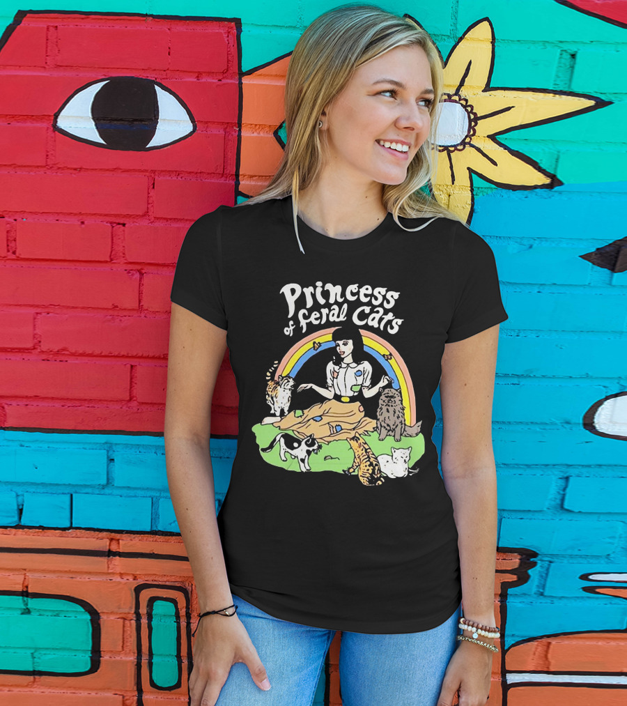 Princess Of Feral Cats With Rainbow And Cats In T-Shirt