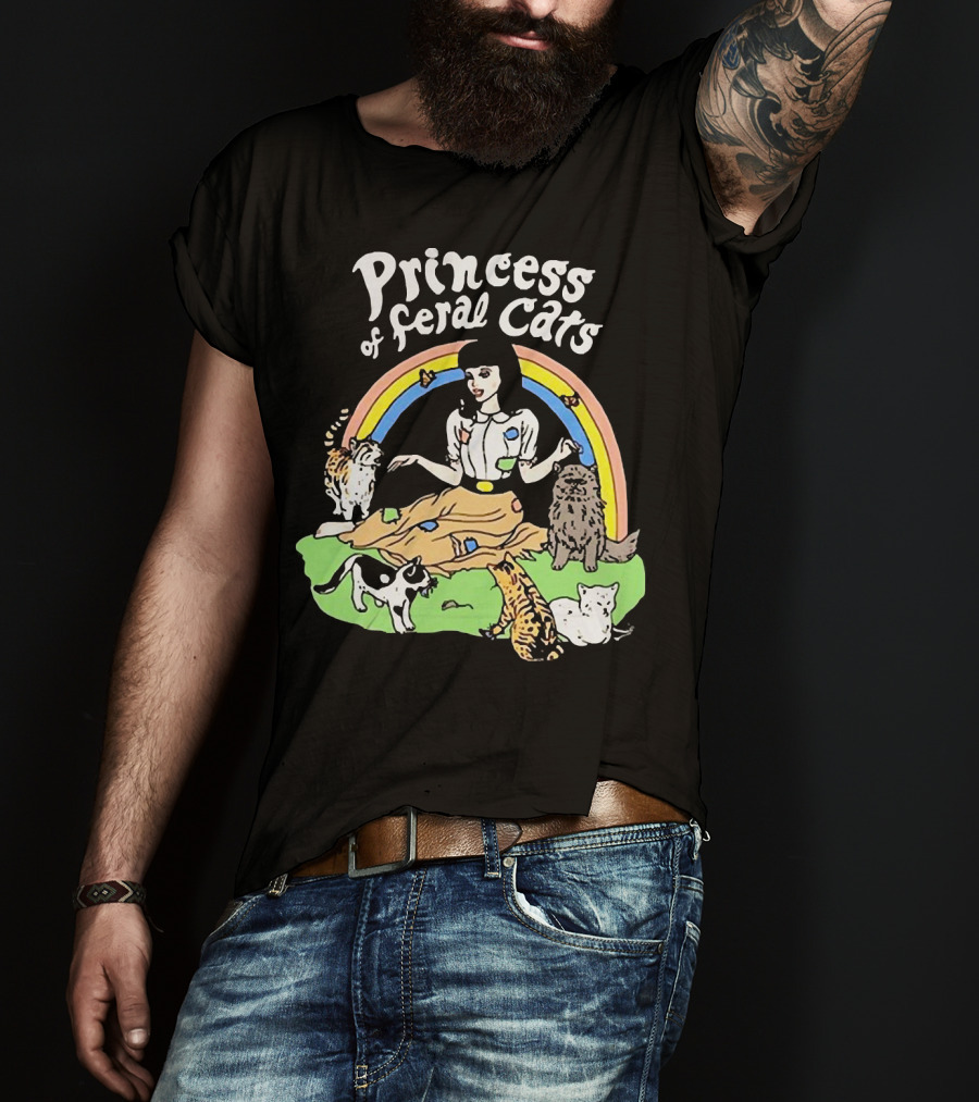 Princess Of Feral Cats With Rainbow And Cats In T-Shirt