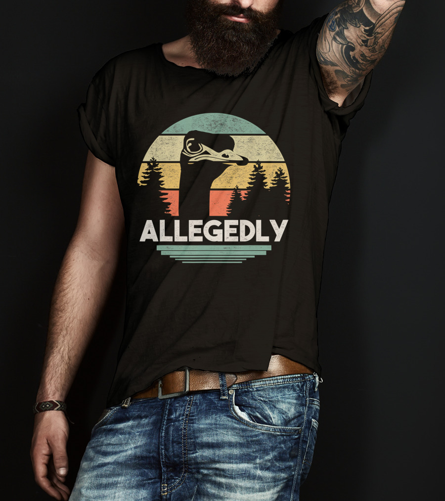 Allegedly Funny Bird Lover Ostrich Retro Sunburst Forest T-Shirt