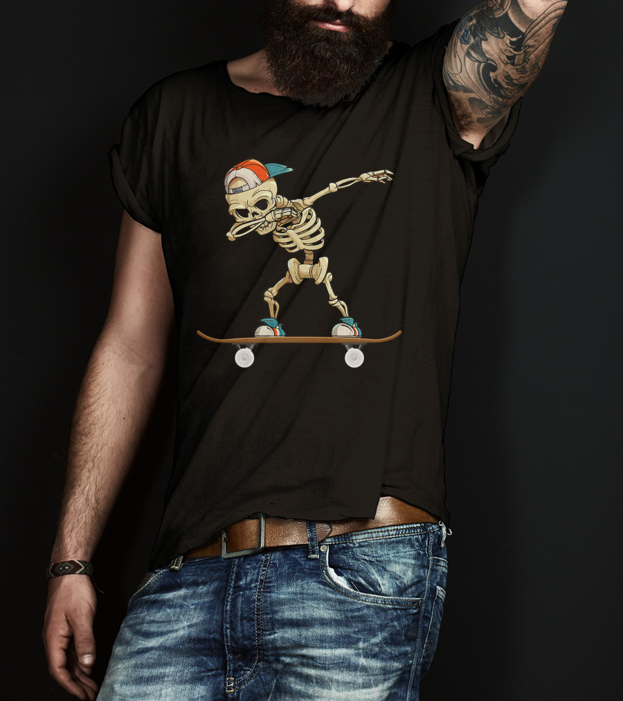 Dabbing Skeleton Skater Cool Skateboard Trick T-Shirt