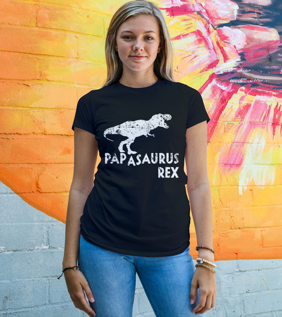 Mens Papasaurus Rex Funny Cute Dinosaur Father's Day T-Rex T-Shirt