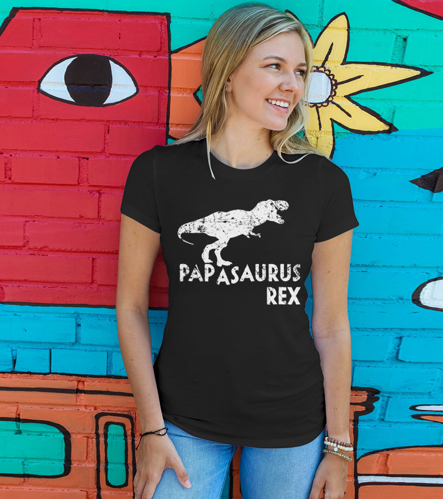 Mens Papasaurus Rex Funny Cute Dinosaur Father's Day T-Rex T-Shirt