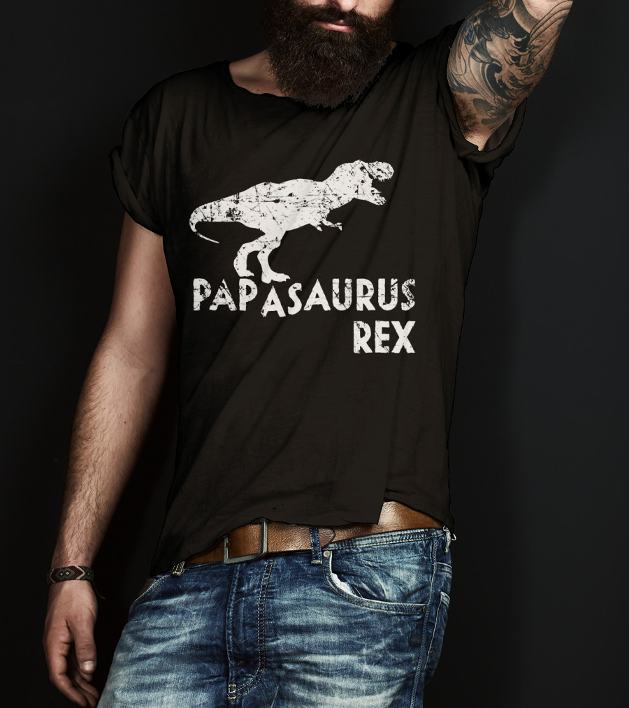 Mens Papasaurus Rex Funny Cute Dinosaur Father's Day T-Rex T-Shirt