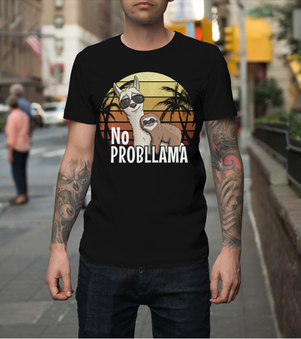 Shirt: Retro Sunset Style Sloth Riding Llama with Sunglasses No ProbLlama T-Shirt Retro Sunset Style Sloth Riding Llama with Sunglasses No ProbLlama T-Shirt